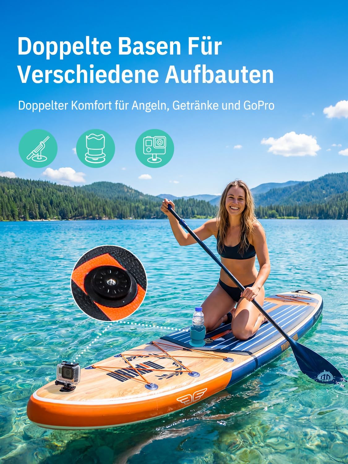 SUP-Board (Extra Groß) für 2+1 Pers./Familie, Balancierflügel + wasserdichte Hülle, Einsteiger-SUP für Erwachsene, Geschenkidee