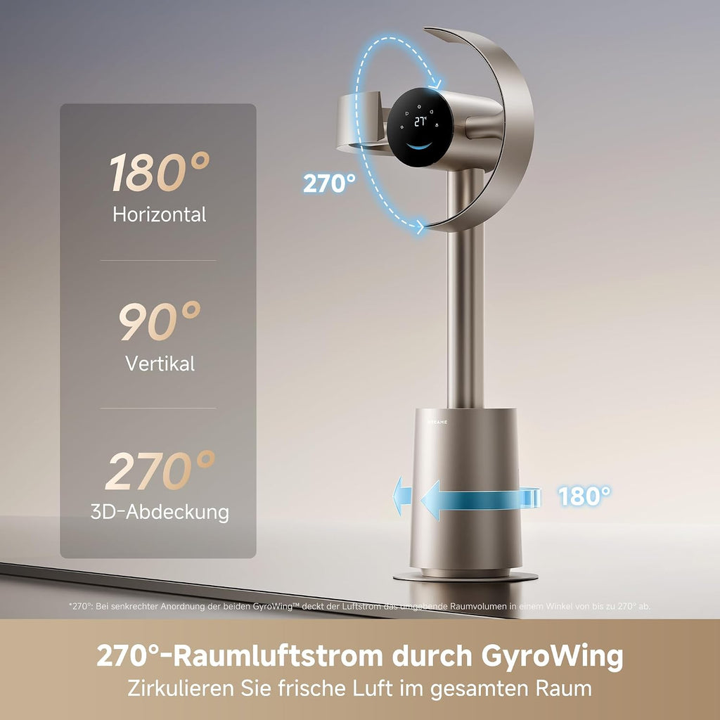 MF10 Flügelloser Ventilator mit 270°-Raumluftstrom, temperaturadaptiver Luftstrom, intelligenter Windstrom, waschbarer Filter