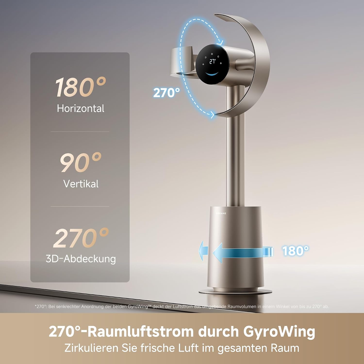 MF10 Flügelloser Ventilator mit 270°-Raumluftstrom, temperaturadaptiver Luftstrom, intelligenter Windstrom, waschbarer Filter