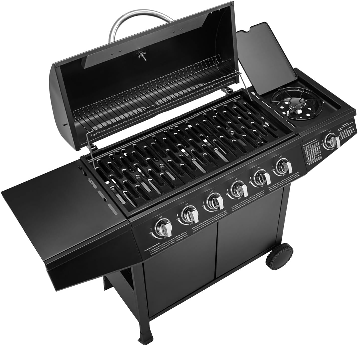 BASIC BBQ Gasgrill Grillwagen mit Edelstahl-Brenner + Seitenkocher, 6+1 Burner