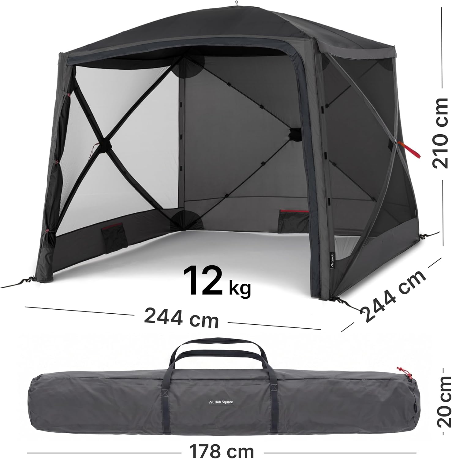 Faltbarer Pop Up Pavillon 2x2m mit Schnellaufbau & UV-Schutz - wasserabweisender Camping Pavillon mit Sturmleinen & robusten Stahlheringen