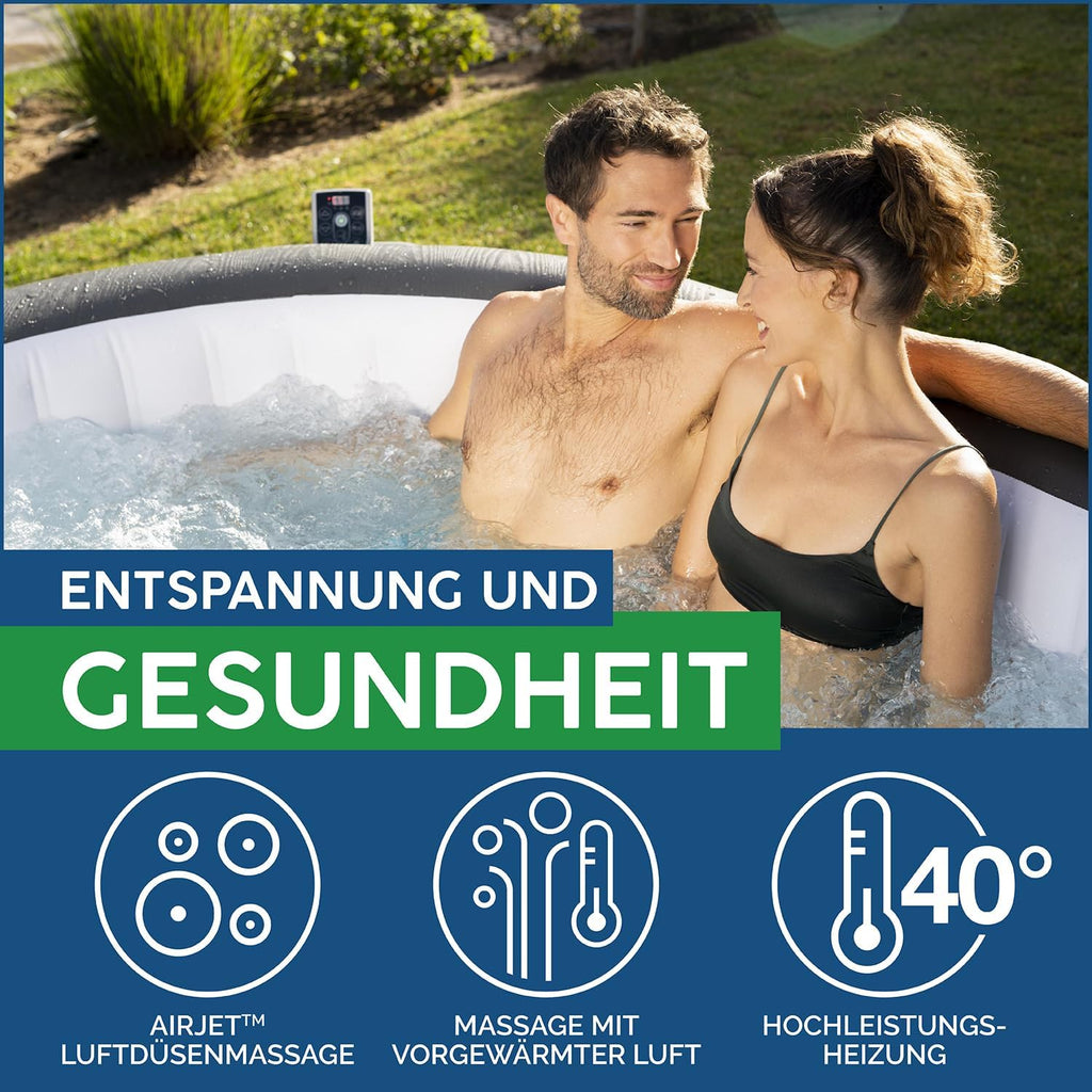 Lay-Z-Spa Mauritius XXL-Whirlpool für 7 Personen, 270x180x71 cm, 180 AirJet-Düsen, Heizung bis 40°C, App-Steuerung, Holz-Optik Basaltgrau, 1.370 L