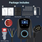 Smart EV Ladegerät Typ 2 Wallbox, 11kW, 16A, 400V, APP, WLAN, Bluetooth, CE&TÜV, 7m Kabel, Halter, CEE 3-Phasen Stecker, für EVs & PHEV, Schwarz