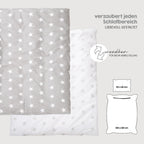 Babybett Set Little Stars 70x140 cm, mitwachsendes Kinderbett mit umbaubarem Design, inkl. Sterne-Textilien, höhenverstellbar, Holz weiß