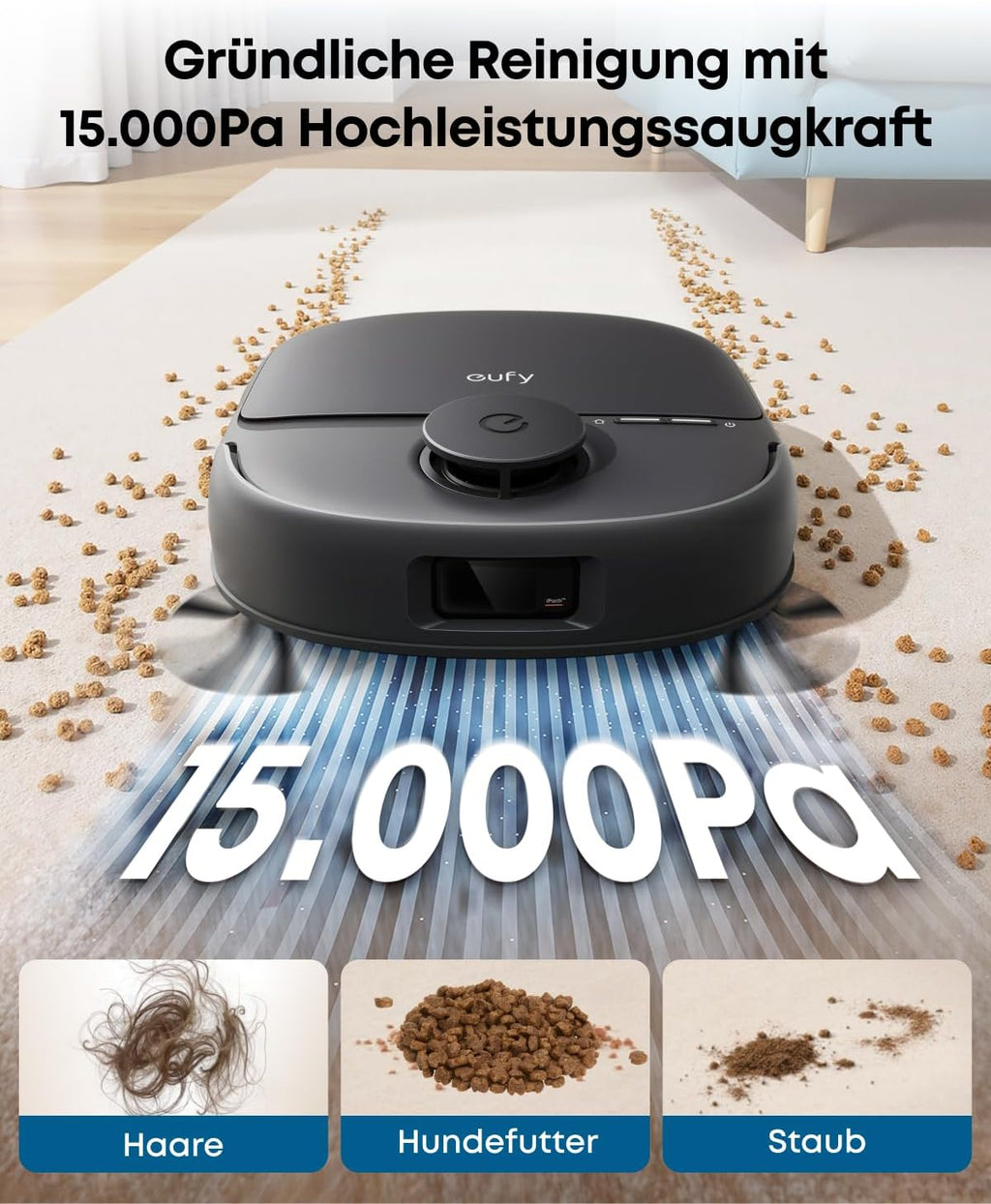 Saug- und Wischroboter C28 5-in-1 mit selbstreinigender HydroJet-Wischrolle, 15.000Pa Turbo-Saugkraft, Anti-Verheddern, KI-Hindernisvermeidung