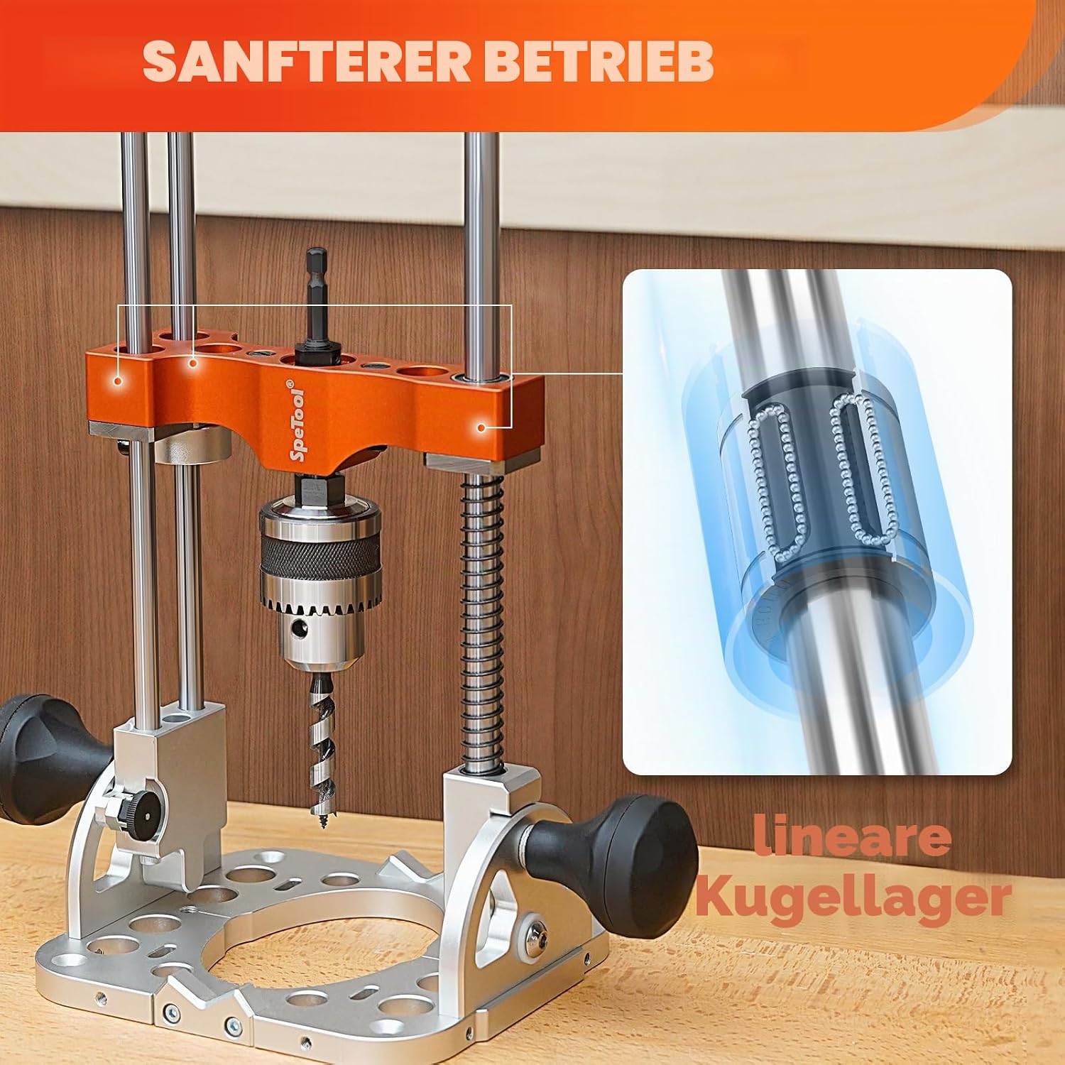 Tragbare Bohrführung, Linearkugellager-Führungsstangen, 1/2" Spannzange, Bohrpressenadapter Handbohrmaschine, 0-60° einstellbar, Mehrwinkelbohrführung