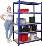 Eckregal Ragnar 1x 180x90x60cm + Taurus 2X 180x120x60cm Blau, Fachlast 175kg, Keller-, Garagen- und Lagerregal, Steckregal