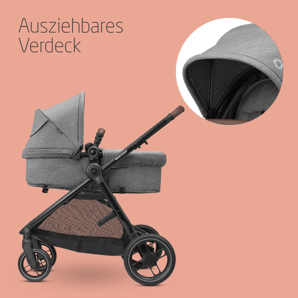 Zelia S Trio Kinderwagen 3in1 Komplettset, 0-4 Jahre, 22 kg, klappbar, kompakt, mit CabrioFix S i-Size + Wickeltasche, grau