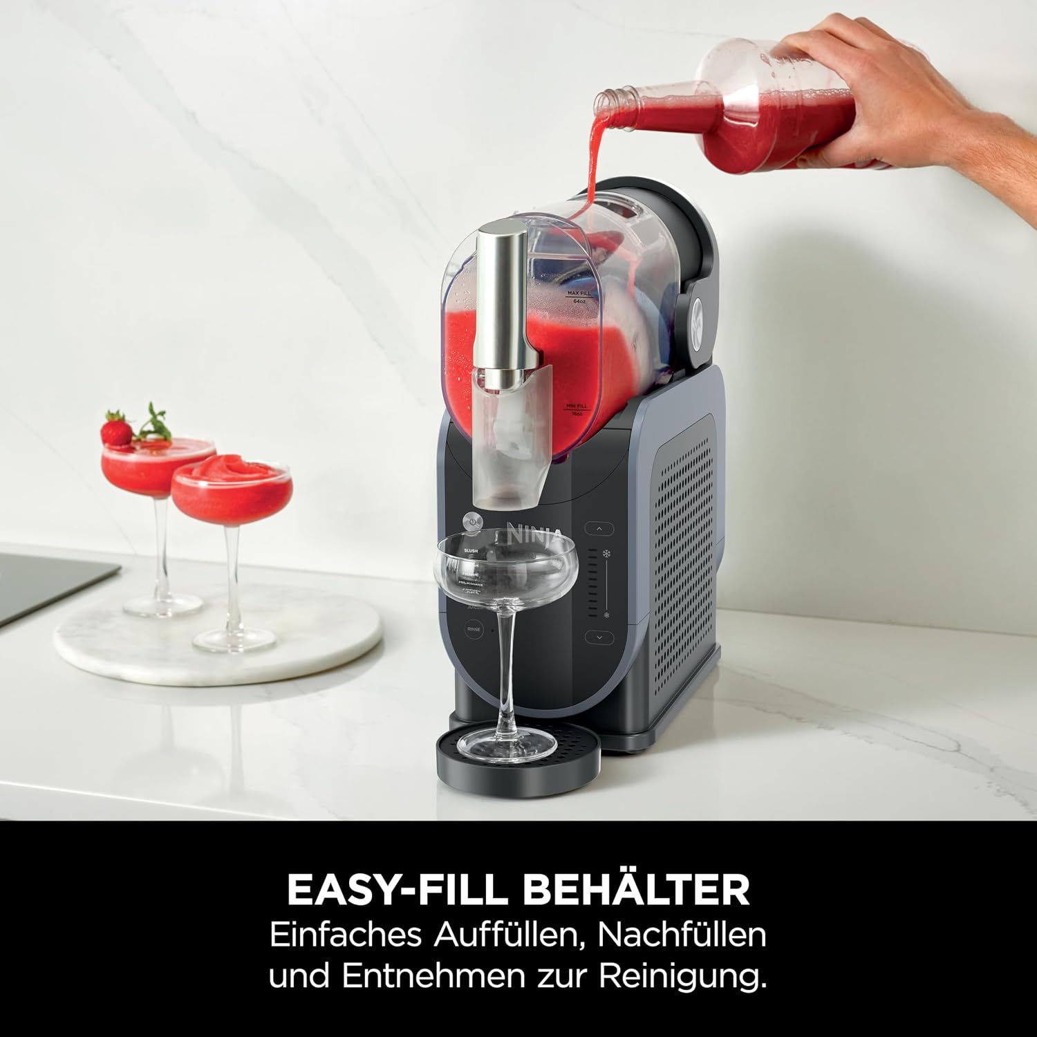 SLUSHi Maschine für Slush, Eis-Cocktails, Frappé, Milchshakes & gefrorenen Saft - WhisperChill-Technologie - 1,9 L - Blau/Grau FS301EU