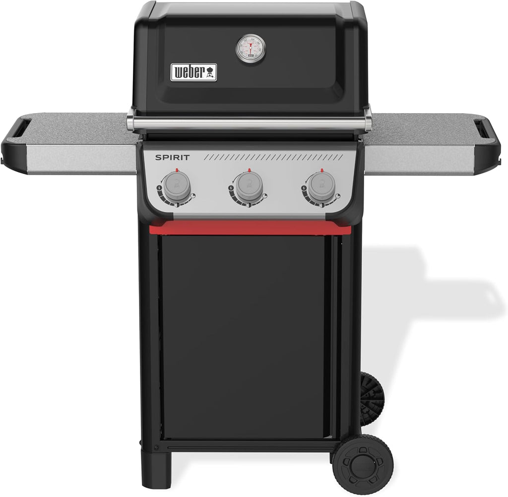 E-310 Gasgrill, 3-Brenner, Snap-Jet Zündung, 51x46cm Grillfläche, robuste Räder, Warmhalterost, Works Seitenablagen kompatibel, Schwarz/Silber