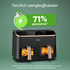 Heißluftfritteuse 8,5L 2 Kammern mit Sichtfenster, Testsieger Stiftung Warentest, NTC-Tech für präzise Temperaturkontrolle, Gold, R903