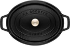 Cocotte, Gusseisen Bräter mit Deckel, 33 cm, 6,7 L, Oval, Alle Herdarten inkl Induktion, Schwarz