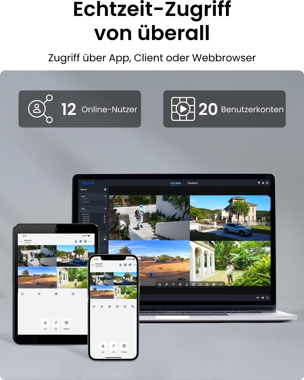 4K Überwachungskamera Set, 8CH PoE NVR mit 4X 8MP Kameras, Personenerkennung & Fahrzeugerkennung, 24/7 Aufnahme, RLK8-800B4 Schwarz