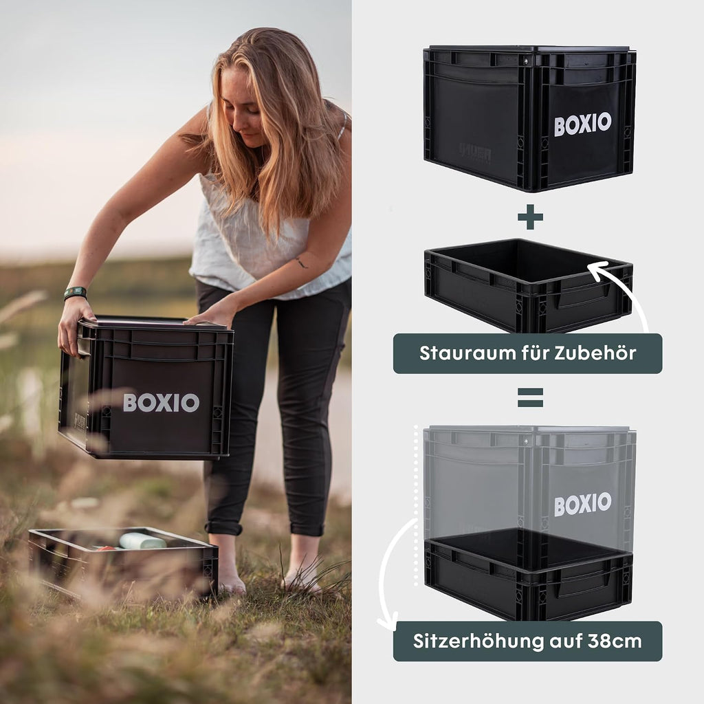 Toilet Max+ Campingtoilette, Trockentrenntoilette ohne Chemie, für Camping/Van/Outdoor/Dachzelt, Eurobox-Basis, stromlos, schwarz, 40x30x28