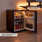 Mini-Kühlschrank 40L, lautlos, abschließbar, Türanschlag wechselbar, Innenbeleuchtung, Minibar für Camping/Büro/Schlafzimmer/Hotel, mattschwarz