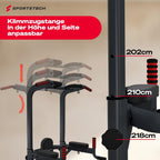 Power Tower + Dip Station für Zuhause, Klimmzugstange, Liegestützgriffe, 4 TRX-Ösen, höhenverstellb. Dip Barren, Calisthenics-Kraftstation