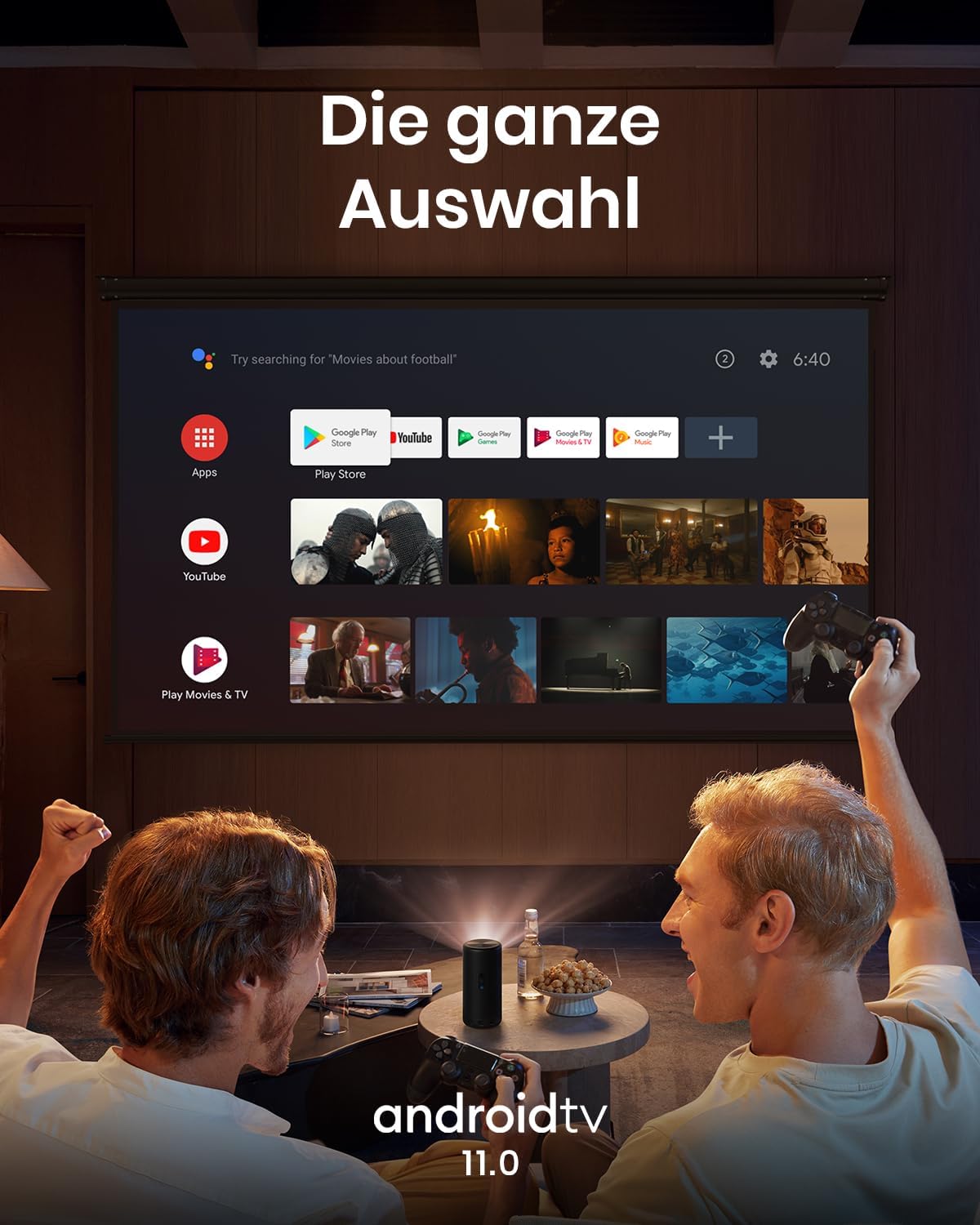 Capsule 3 Laser GTV Beamer – 300 ANSI Lumen 1080p Mini Smart TV mit WLAN, Outdoor, Dolby Digital, Autofokus, 120-Zoll Bild, 2,5 Std. Akku