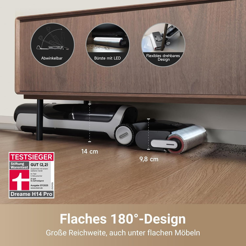 H14 Pro Nass- und Trockensauger, 180° Lie-Flat, 60°C Bürstenpflege, 5-min Trocknung, 18.000Pa Saugkraft, App-Steuerung, Doppelrotationsbürste