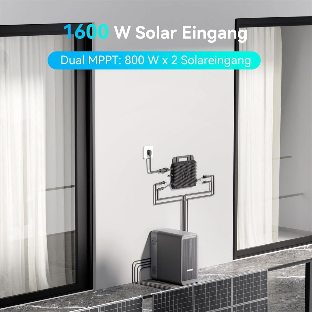 B2500 Speicher für Balkonkraftwerk 2025 Upgrade, 1600W Solareingang, 2240Wh LiFePO4, 6000 Zyklen, erweiterbar auf 8960Wh, IP65