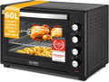 Minibackofen 60L 2000W - Pizzaofen & Backofen, Temperaturregelung bis 230°C, 6 Modi, 60 Min Timer, 4 Einschubhöhen, inkl. Backblech, Grillrost & Drehspieß