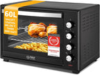 Minibackofen 60L 2000W - Pizzaofen & Backofen, Temperaturregelung bis 230°C, 6 Modi, 60 Min Timer, 4 Einschubhöhen, inkl. Backblech, Grillrost & Drehspieß