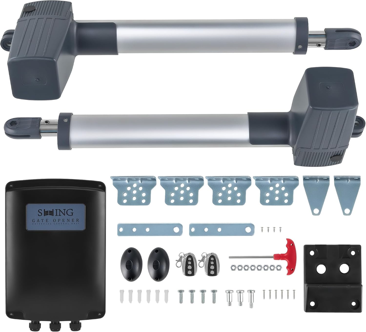 Automatischer Flügeltorantrieb-Set für Doppelflügel, max. 2,5m/300kg pro Flügel, mit 2 Fernbedienungen, Arm Swing Gate Opener (80Wx2)