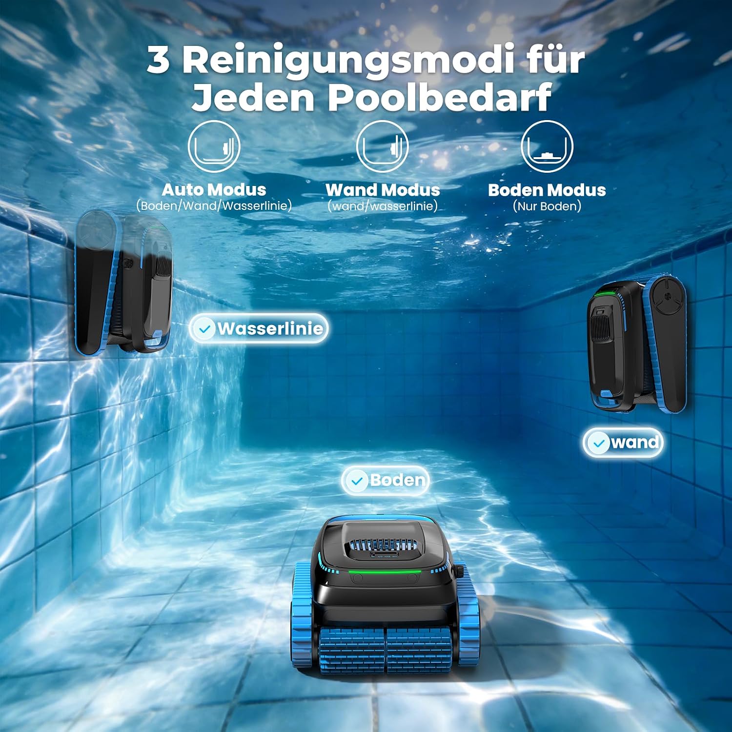 PC20 Poolroboter für Boden/Wand, Wasserlinie, intelligente Navi, 18927 LPH, App-Steuerung, für Pools bis 170m²