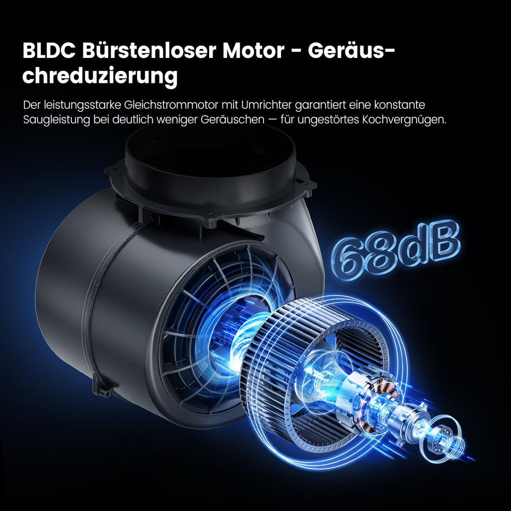 90 cm Dunstabzugshaube, 867m³/h Luftstrom, Kopffrei, Umluft & Abluft, Touchscreen, Gestensteuerung, 4 Geschwindigkeiten, 68dB, LED, ANGJ72B-90PRO-EU