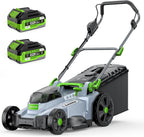 Akku-Rasenmäher 40V(2X20V), 43cm Schnittbreite, Brushless, bis 500 m², Mulch-Kit, 50L Fangkorb, 6 Schnitthöhen (25-75mm), 2x 4,0Ah Akkus+Ladegerät