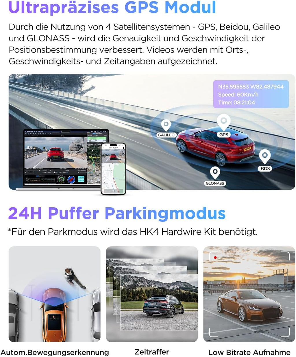 A229 Pro 4K+2K Dual STARVIS 2, HDR, Front+Rück-Dashcam, Sprachsteuerung/-ausgabe, 5GHz Wi-Fi, GPS+CPL, Super Nachtsicht 2.0, bis 512GB