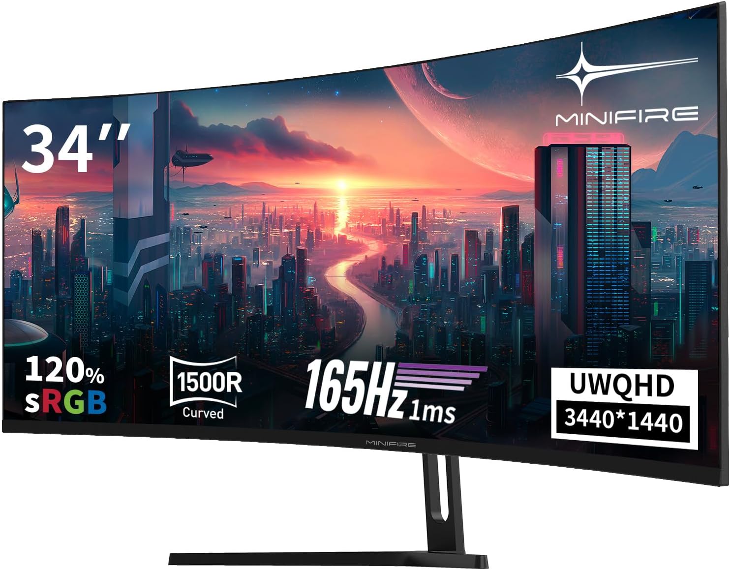 34" UWQHD Curved Monitor, 3440x1440, 165Hz, 1500R, 1ms MPRT, FreeSync, HDR, 300nits, sRGB 125%, DCI-P3 95%, VA, HDMI/DP, MFG34C5Q