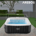 Automatisch aufblasbarer Spa Whirlpool 2400W, für 6 Pers., 185x185 cm, 130 Düsen, LED, 910L, inkl. Abdeckung, Bubble Spa + Wellness-Massage