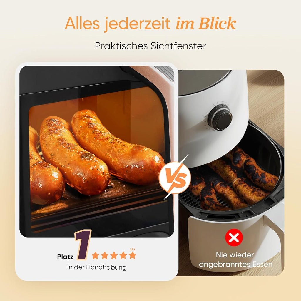 Heißluftfritteuse 8,5L 2 Kammern mit Sichtfenster, Testsieger Stiftung Warentest, NTC-Tech für präzise Temperaturkontrolle, Gold, R903