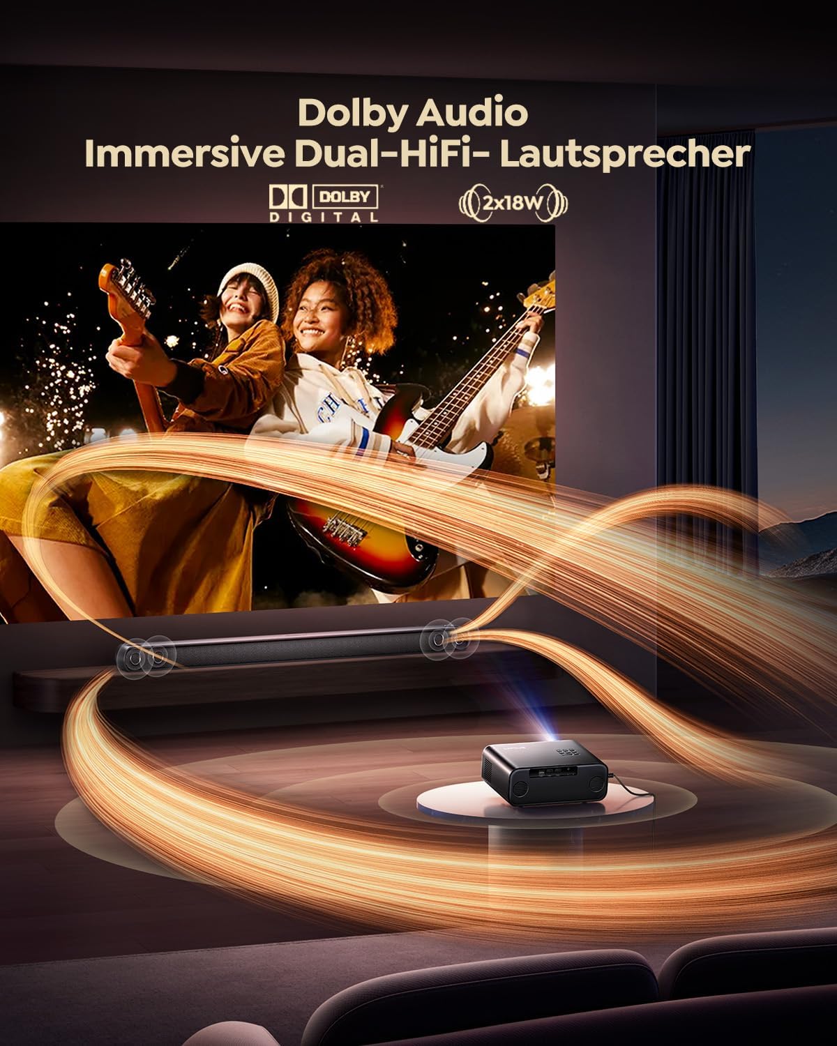 Smart LED Beamer 1300 ANSI mit Autofokus/6D Trapezkorrektur, Dolby Audio, 4K Heimkino, WiFi Bluetooth Full HD 1080P Outdoor Deckenmontage für Handy