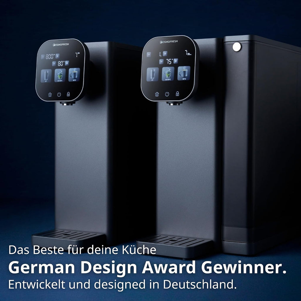 Fusion Air Auftisch-Osmoseanlage, ohne Installation, Heißwasserspender, Filterung + Mineralien, 3x UV-C LED, Abwasser 2:1, TÜV-zertifiziert