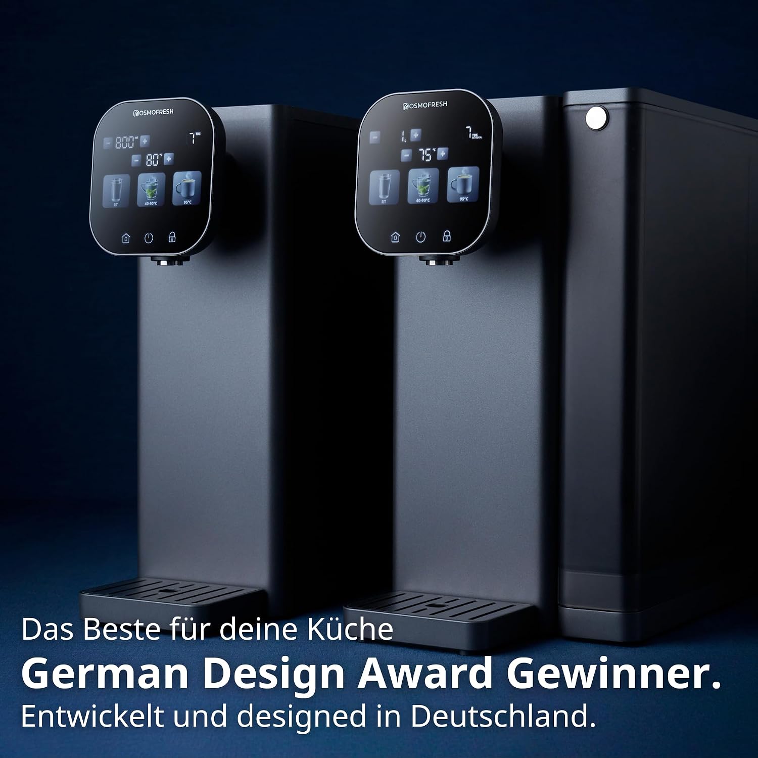 Fusion Air Auftisch-Osmoseanlage, ohne Installation, Heißwasserspender, Filterung + Mineralien, 3x UV-C LED, Abwasser 2:1, TÜV-zertifiziert