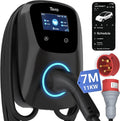 Smart EV Ladegerät Typ 2 Wallbox, 11kW, 16A, 400V, APP, WLAN, Bluetooth, CE&TÜV, 7m Kabel, Halter, CEE 3-Phasen Stecker, für EVs & PHEV, Schwarz