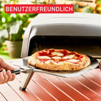 Pizza Pronto Gas-Pizzaofen für Außen, bis 400°C, Temperaturregler, Ein/Aus, Drehstein, kompakt, inkl. Pizzaschieber, Edelstahl, JM413015