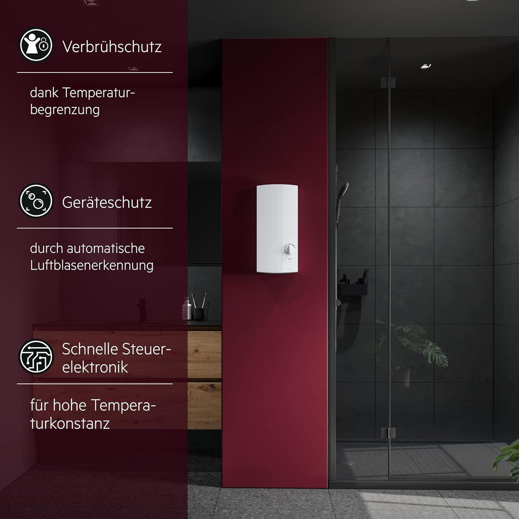 DDLE Basis 18/21/24 kW, elektron. Durchlauferhitzer, umschaltbar, 4 Symbole für Temperatur, 400V Festanschluss, VDE-geprüft, 222390