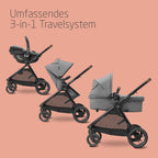 Zelia S Trio Kinderwagen 3in1 Komplettset, 0-4 Jahre, 22 kg, klappbar, kompakt, mit CabrioFix S i-Size + Wickeltasche, grau