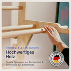Sprossenwand für Erwachsene und Kinder mit Klimmzugstange & Dip Extension - Kletterwand fürs Kinderzimmer
