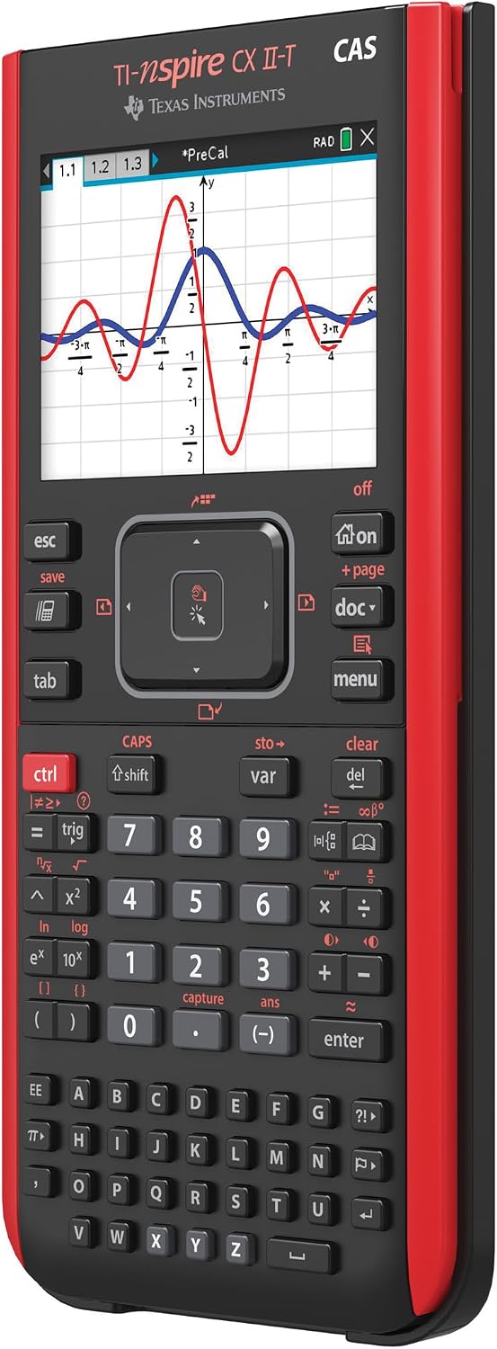 TI-Nspire CX II-T CAS Graphikrechner mit 800 Funktionen, farbige Darstellung, 3D Anzeige, Schwarz Rot
