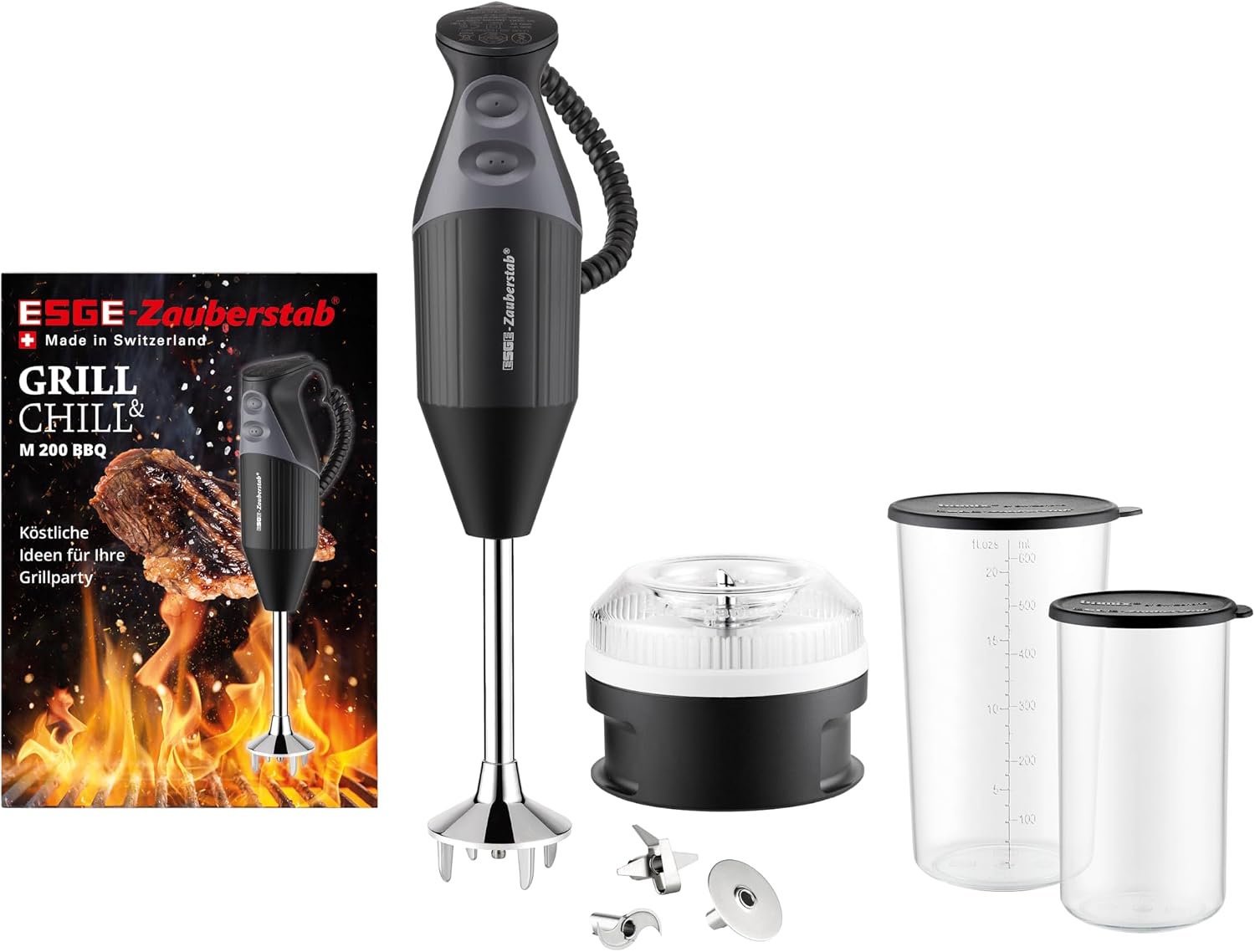 Zauberstab 98215 M 200 BBQ, Stabmixer, 2 Stufen bis 17.000 U/Min, ergonom. Griff, robuster Motor, inkl. Zubehör, 200W, Schweiz