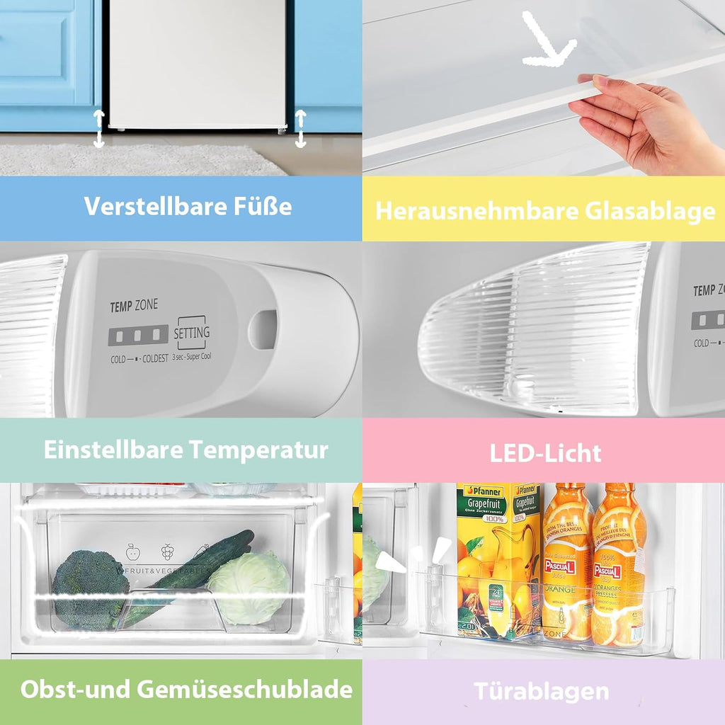 RCD133WH3(E) Kühlschrank 131L ohne Gefrierfach, Inverter-Kompressor, Obst-Gemüsefach, 84.5x55.3cm, 72kWh/Jahr, Temperaturregelung, verstellbare Füße