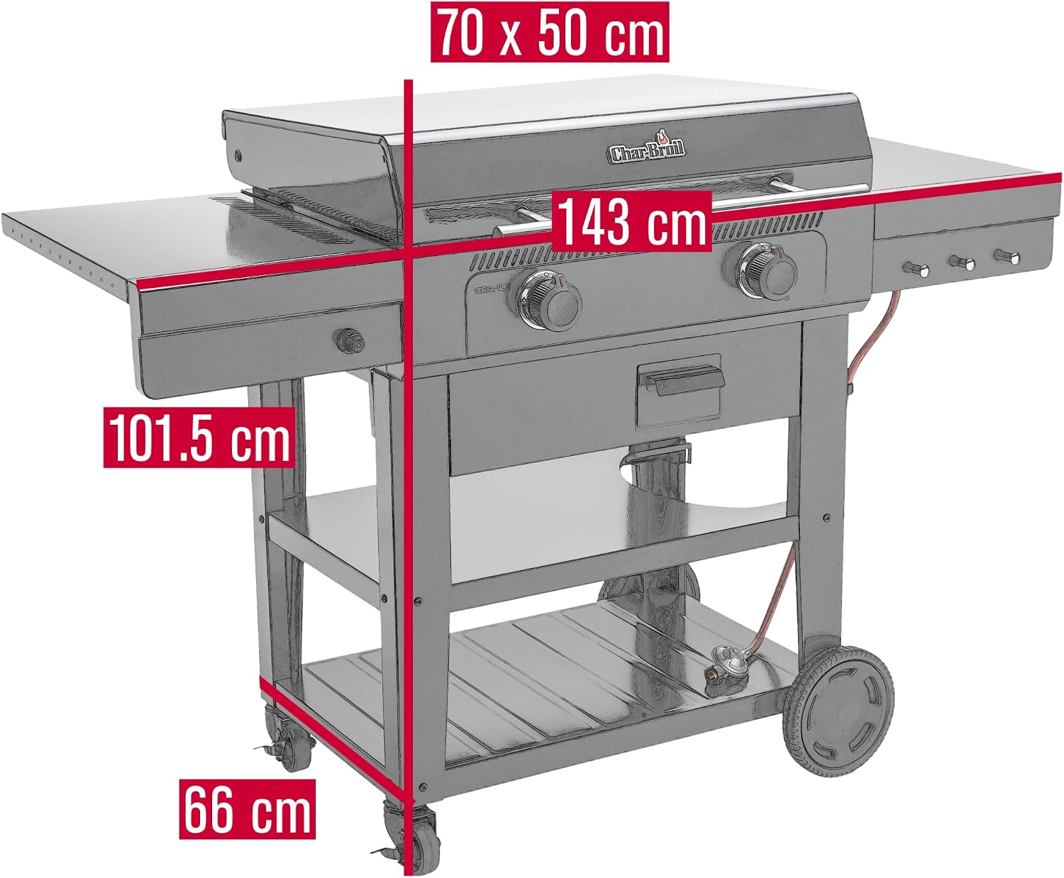 Griddle-Gasgrill Plancha Versa-Tile - 3-in-1 System: Griddle, Grill & Pizzaofen, 2-Zonen