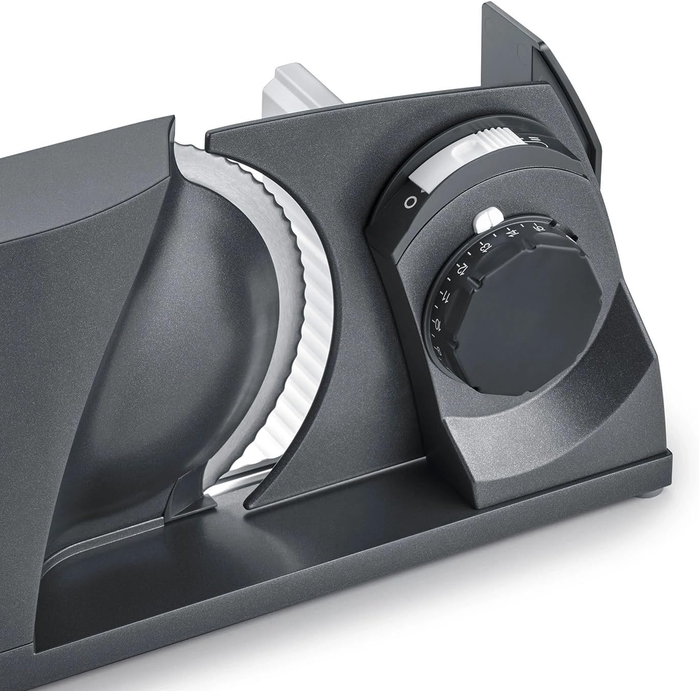 Klappbarer Allesschneider MT1006 - Vollmetall, Wellenschliffmesser 170 mm, Schnittstärke 0-15 mm, Energiesparmotor 170W, Kompakt, Eisenglimmergrau