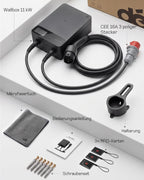 11kW Wallbox mit App, 7,5m Typ 2 Kabel + Halter, 3-Phasen (6-16A, 400V), RCD Typ A 30mA+6mA DC, IP54, für BEV/PHEV, schwarz
