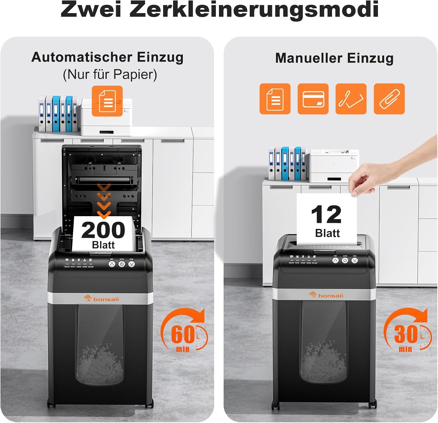 Automatischer 200-Blatt-Einzug Aktenvernichter, 60 Min Dauerbetrieb, DIN P-4 Mikroschnitt, 31L Behälter, leise 58 dB, energiesparend, C283