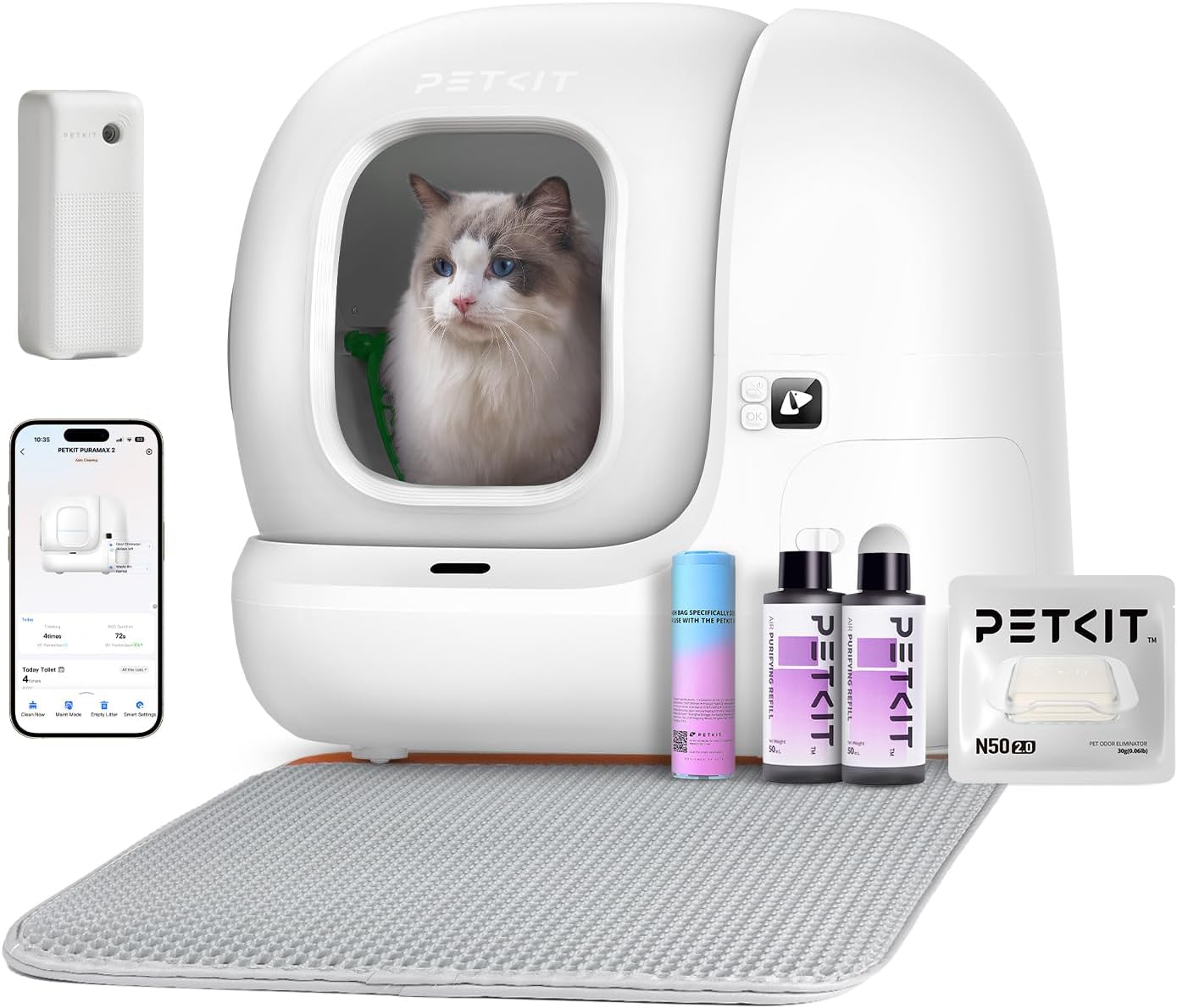 Pura Max 2 Selbstreinigende Katzentoilette, 76L, xSecure, Geruchsbeseitigung, App-Steuerung, Großes Fassungsvermögen, für mehrere Katzen