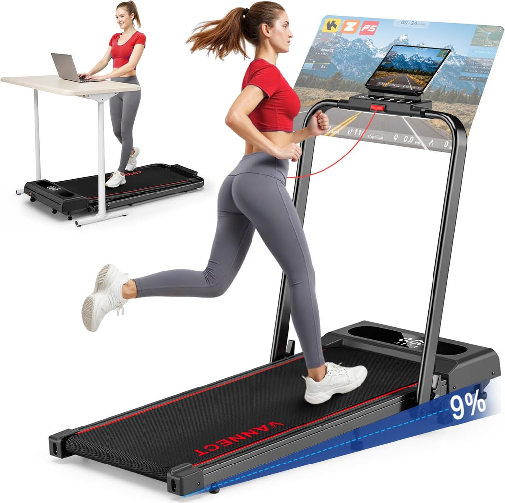 Laufband für Zuhause, Walking Pad, 1-12 km/h, klappbar, 9% Steigung, leise, LCD, Fernbedienung + App + Handlauf-Tasten, 150 kg